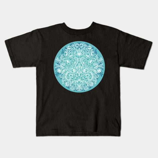 Spring Arrangement - teal & white floral doodle Kids T-Shirt by micklyn